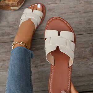 Beige Fashionable Women's Korean Style Casual Flat Sandals Shoes